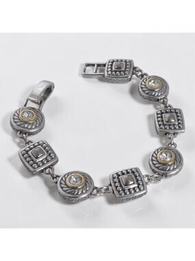 Brighton Heiress Two Tone Link Bracelet Gold Silver Rhinestone Crystal Retired